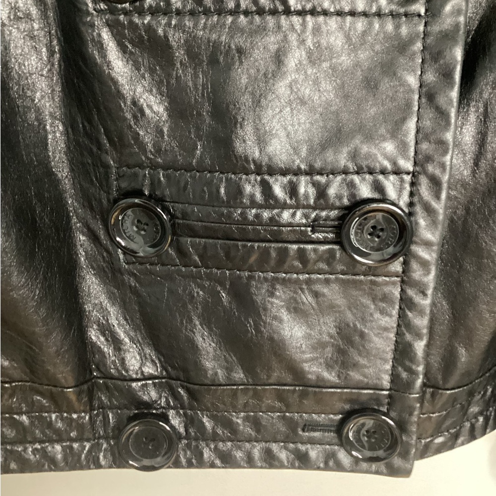 Michael Kors Double-Breasted Black Genuine Leather Jacket S - Picture 5 of 16